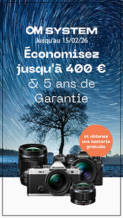 Jusqu'à 400€ de remise, Garantie 5 ans et batterie offertes sur une sélection de produits OM System jusqu'au 15 février