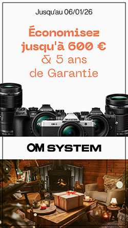 Jusqu'à 600€ de remise et Garantie 5 ans offerte sur une sélection de produits OM System du 13 novembre 2025 au 6 janvier 2026