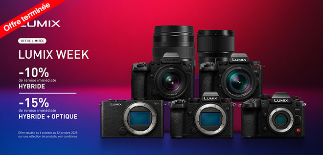 10% de remise pour l'achat d'un boîtier Lumix éligible ou 15% si achat simultané avec un objectif jusqu'au 12 octobre