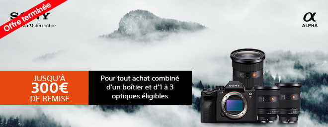 Jusqu'à 300€ de remise pour l'achat simultané d'un boîtier Sony et d'1 à 3 optiques éligibles du 1er octobre au 31 décembre