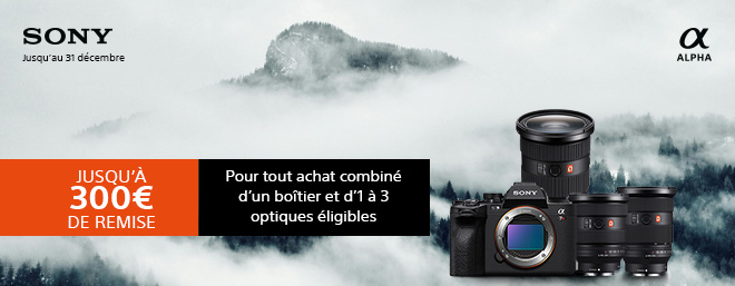 Jusqu'à 300€ de remise pour l'achat simultané d'un boîtier Sony et d'1 à 3 optiques éligibles du 1er octobre au 31 décembre