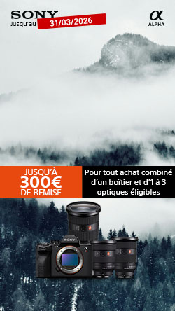 Jusqu'à 300€ de remise pour l'achat simultané d'un boîtier Sony et d'1 à 3 optiques éligibles du 1er octobre 2025 au 31 mars 2026