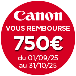 750€ remboursés pour l'achat d'un EOS R6 II + optique éligible jusqu'au 31 octobre 750€ remboursés pour l'achat d'un EOS R6 II + optique éligible jusqu'au 31 octobre